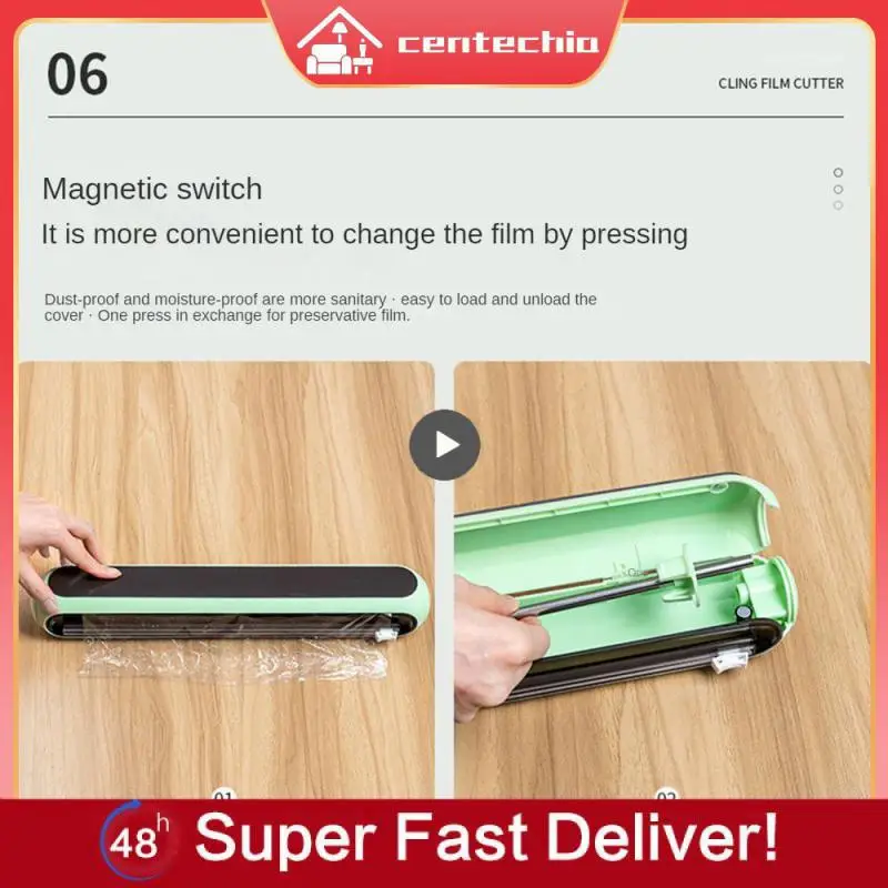 

3 Colors Plastic Wrap Cutter Multi Purpose Adsorption Cutting Box A Healthy Diet Fits The Hand Shape Slide Cutter Pet+abs+pp