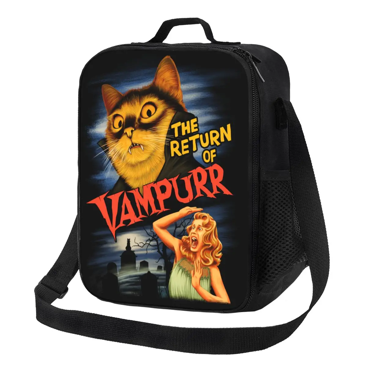 

Изолированная сумка для ланча с кошкой на Хэллоуин для женщин, охладитель с возвратом Vampurr Monster, термокоробка для ланча для детей и школьнико...