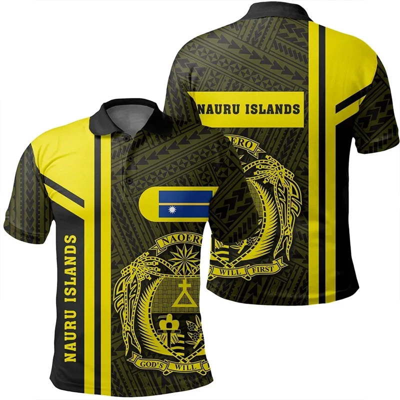 Nauru Flag Map 3D Printed Polo Shirts For Men Clothes Nauruan National Emblem POLO Shirt Casual Man Short Sleeve Hawaii Tee Tops