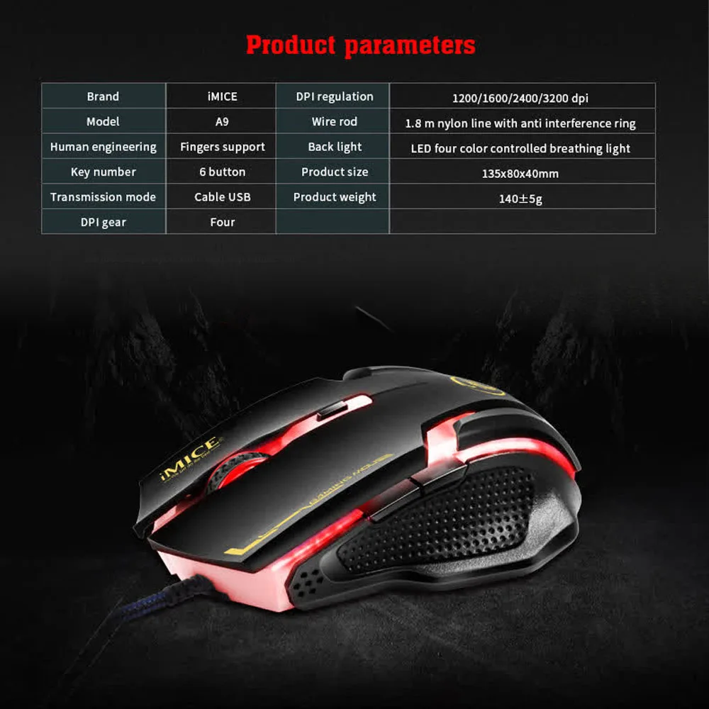 Фото Игровая мышь IMICE, проводная USB-мышь с RGB-подсветкой, эргономичная игровая мышь, Plug and Play, для ПК, ноутбуков, Windows, Mac OS №5