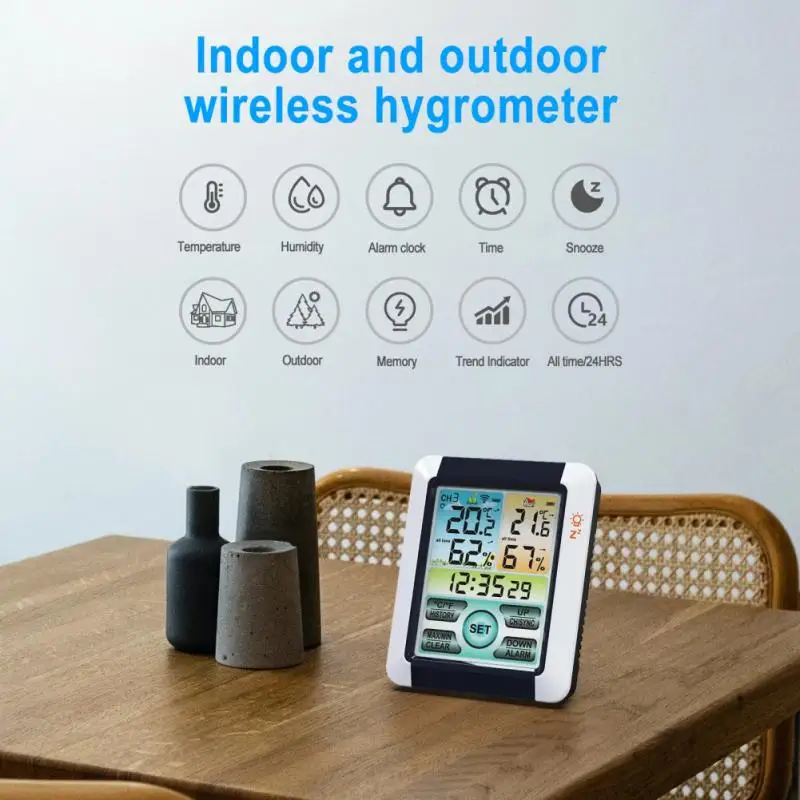 

Indoor Outdoor Thermohygrometer Touch Color Screen Weather Station Wireless Thermometer Hygrometer Temperature Humidity Monitor