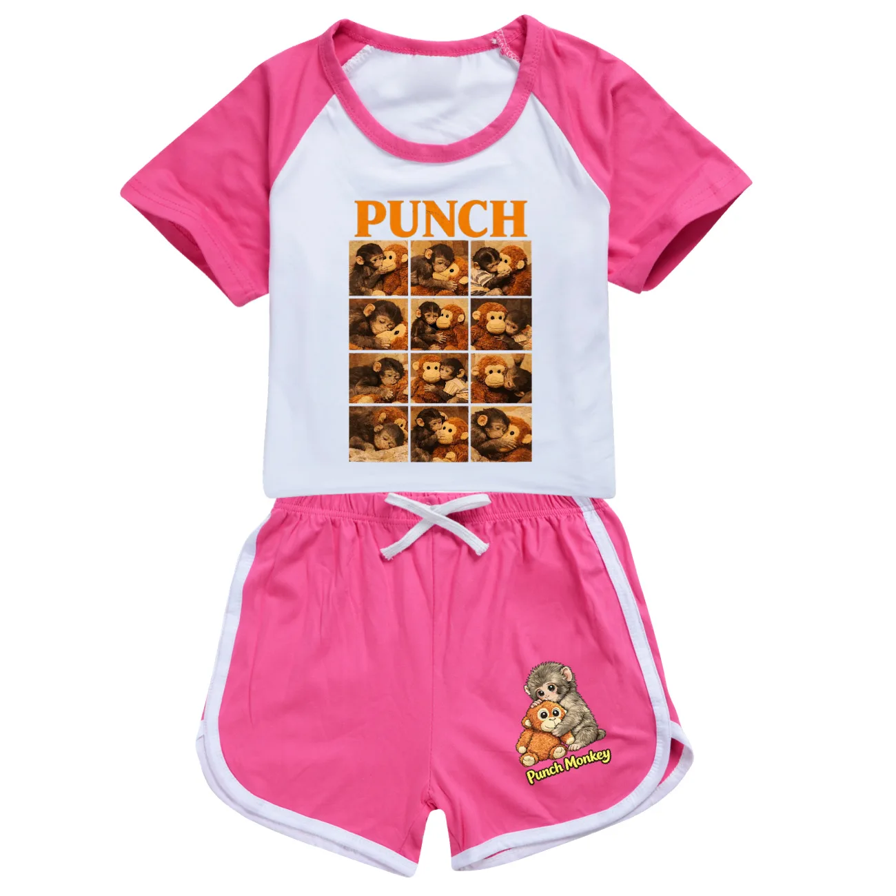 Детский летний пижамный комплект Hot Team Punch Monkey: футболка с коротким рукавом и шорты для девочек, 2 предмета, спортивный костюм (art.: 3920da539e155) - 3920da539e155