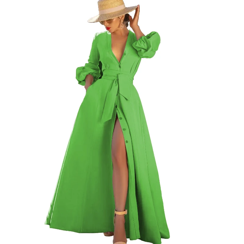 

African Dresses for Women Spring Elegant African Women Long Sleeve V-neck Polyester Long Dress Maxi Dress S-3XL African Clothes