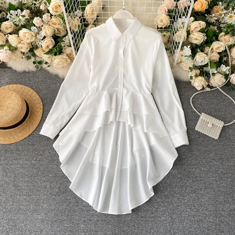 

WDMSNA Shirts for Women Spring Shirt Irregular Ruffle Swallowtail Blusas Femininas Elegantes Fashion Long Sleeved Blouse Women
