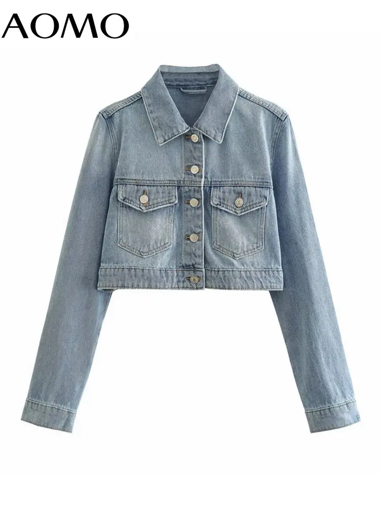 

AOMO Women Stylish Oversized Denim Crop Jacket Coat Vintage Fashion Long Sleeve Outerwear 4M175A