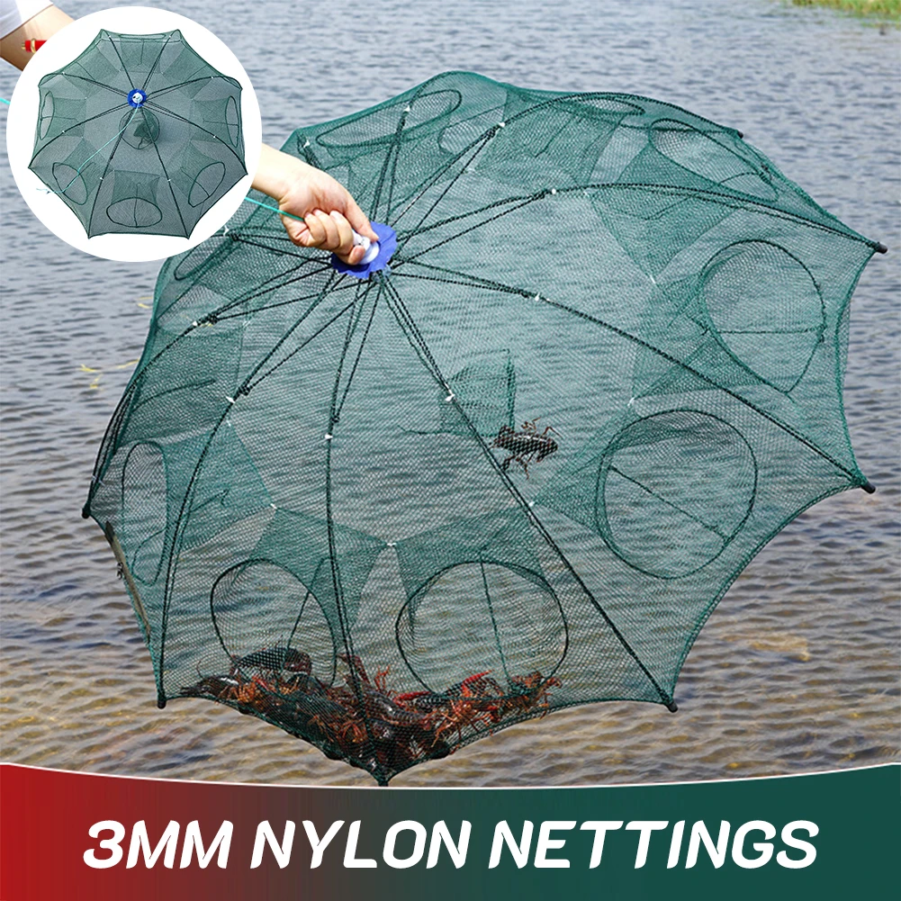 

Folding 4-20 Holes Fishing Net Trap Fishing Bait Trap Casting Nets For Crab Crayfish Shrimp Mesh Nylon Trap Cages For Outdoor