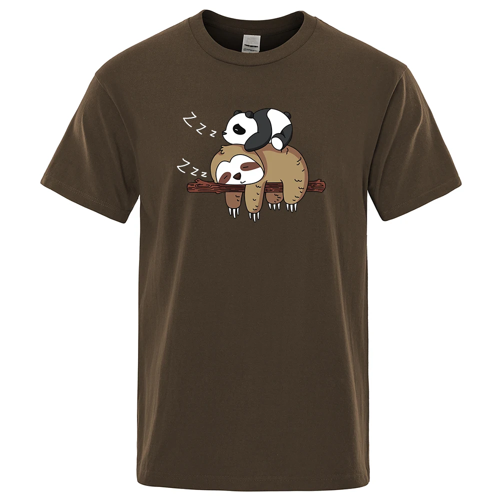 

Panda Lying On A Sloth Printing Male T-Shirt Crewneck Comfortable T-Shirt Fashion Soft Tee Shirts Oversize Summer Tshirts Mans