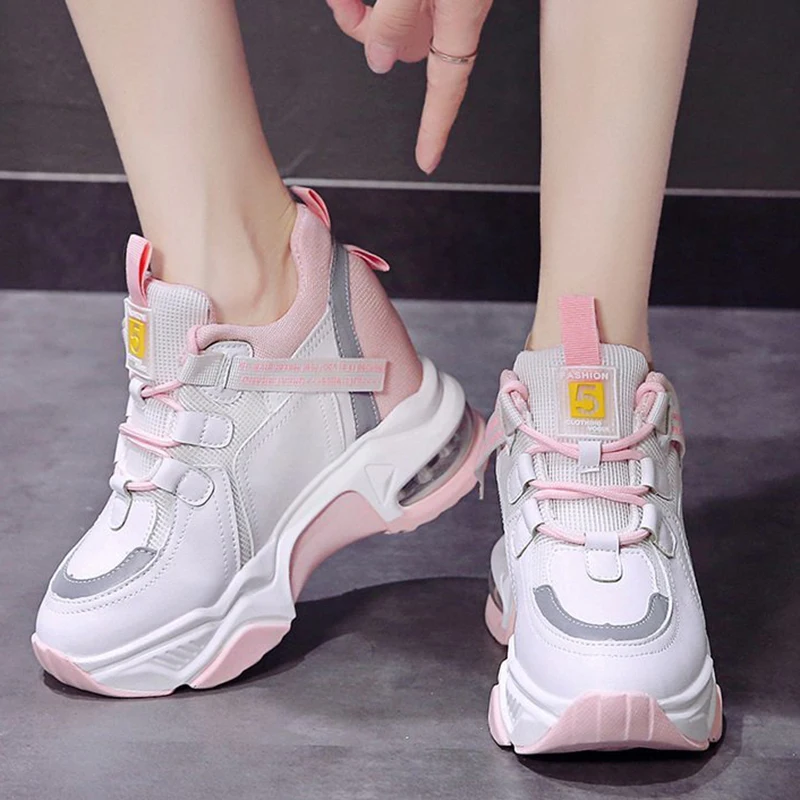 

Женские кроссовки на массивной платформе Lucyever, сетчатые дышащие кроссовки на шнуровке, повседневная обувь, увеличивающая рост, весна 2022