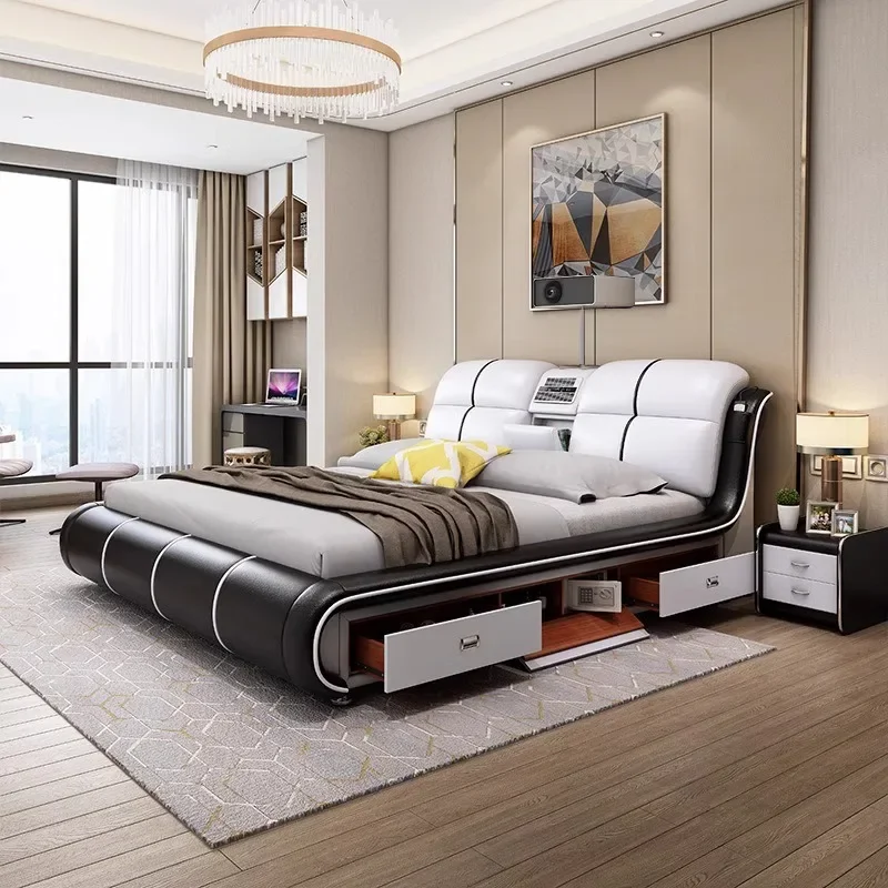 Необычная деревянная двуспальная кровать для взрослых выдвижной ящик двойная