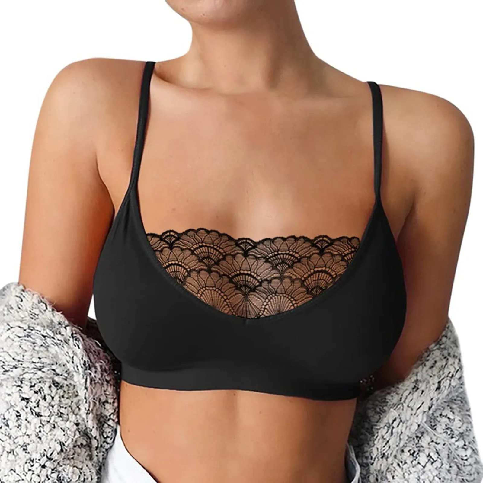 

Women'S Comfortable Lace Trim Sexy Solid Color Bottoming Underwear Bra Without Chest Pad Female Underwear Sexy Bras Lingerie Set