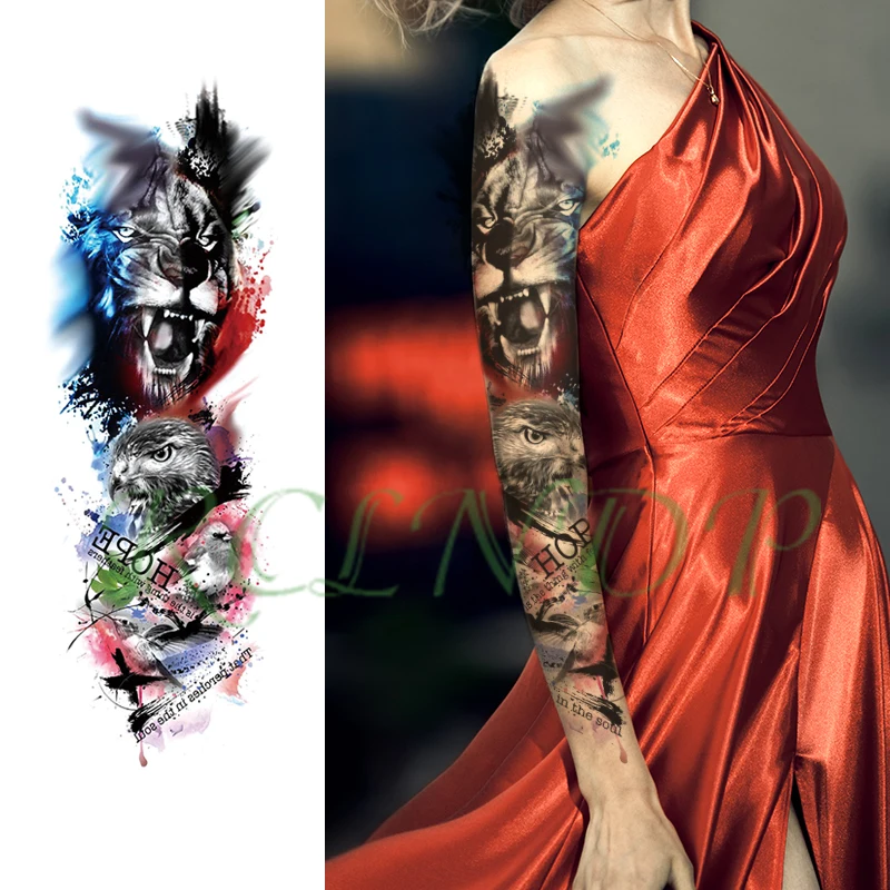 Водостойкая временная татуировка-наклейка разворот Лев Орел птица буква цветная