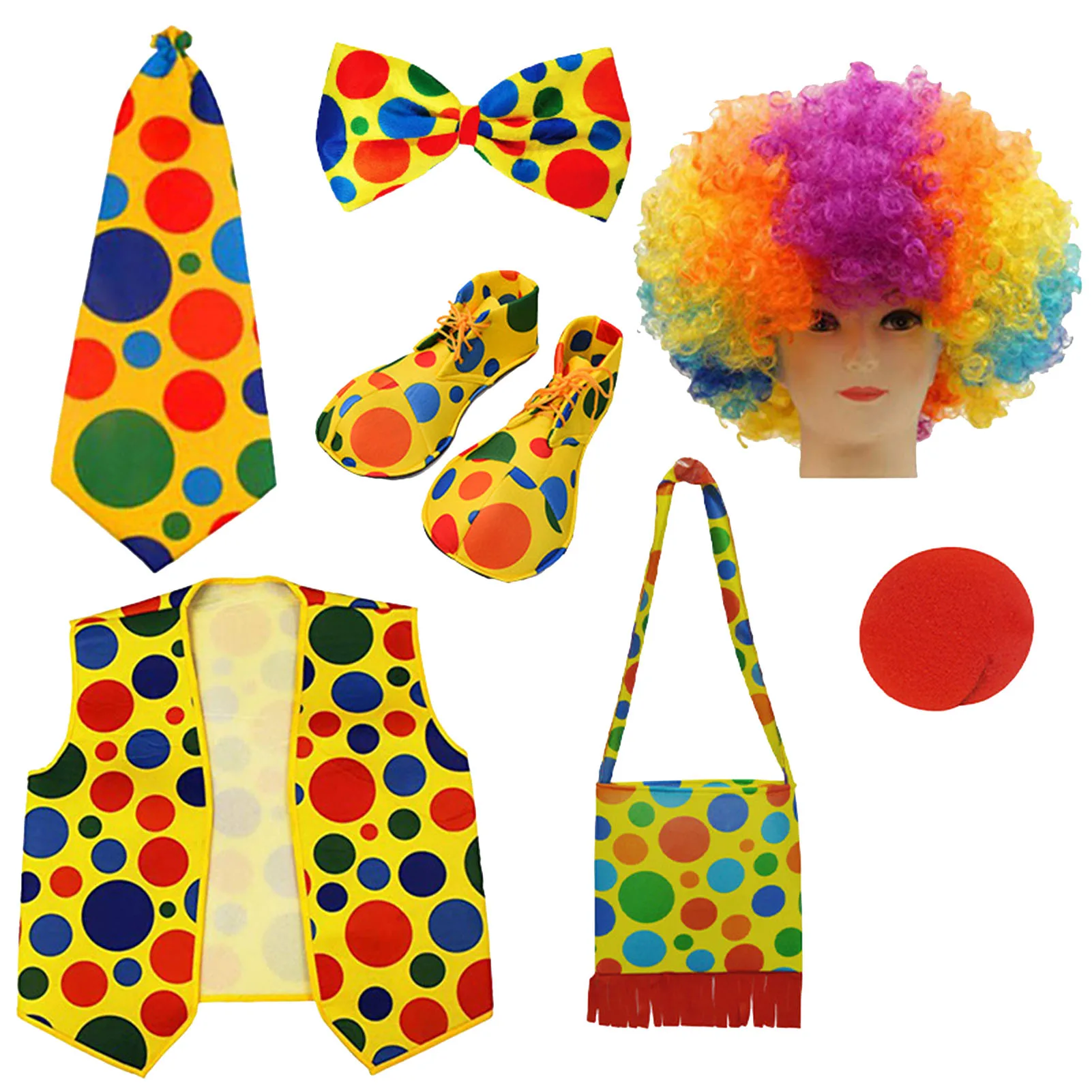 

Fancy Clown Costume Supplies 7 Pcs Clown Costume Set for Kids Adults Halloween Party Clown Dress Up Accessories