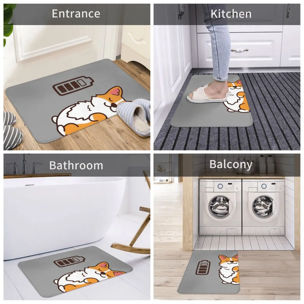 

Bath Mat Sleep Charging Corgi Decor 3D Rug Carpet Doormat Non-slip Entrance Living Room Home Kitchen Sand Scraping Dust Bedroom