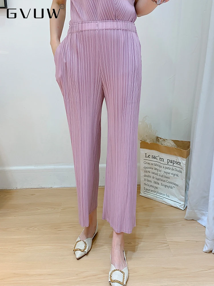 

Женские Плиссированные широкие брюки GVUW, однотонные Свободные Элегантные повседневные брюки с эластичным поясом на осень и зиму, 17G0350