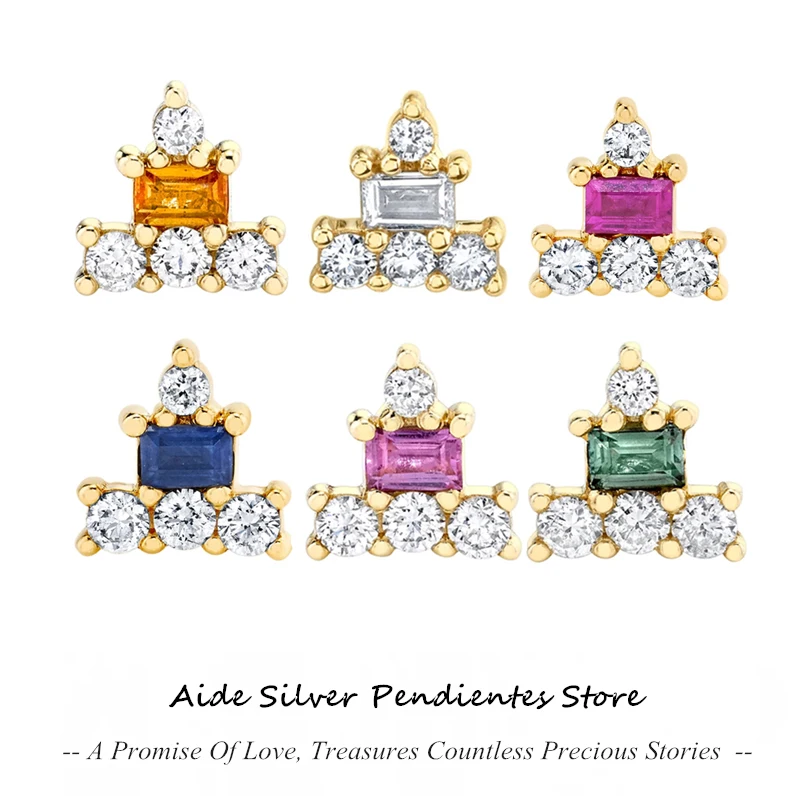 

AIDE Joyeria Fina Para Mujer 925 Sterling Silver Ear Pierced Simple Stacking With Geometric 6 Colors Zircon Women's Earrings
