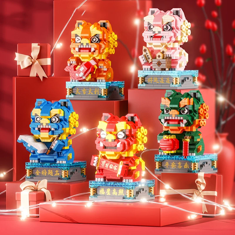 

Lucky Lion Dance Mini Building Blocks Chinese Traditional Culture Fortune Model Diamond Micro Bricks Toys For New Year Gift