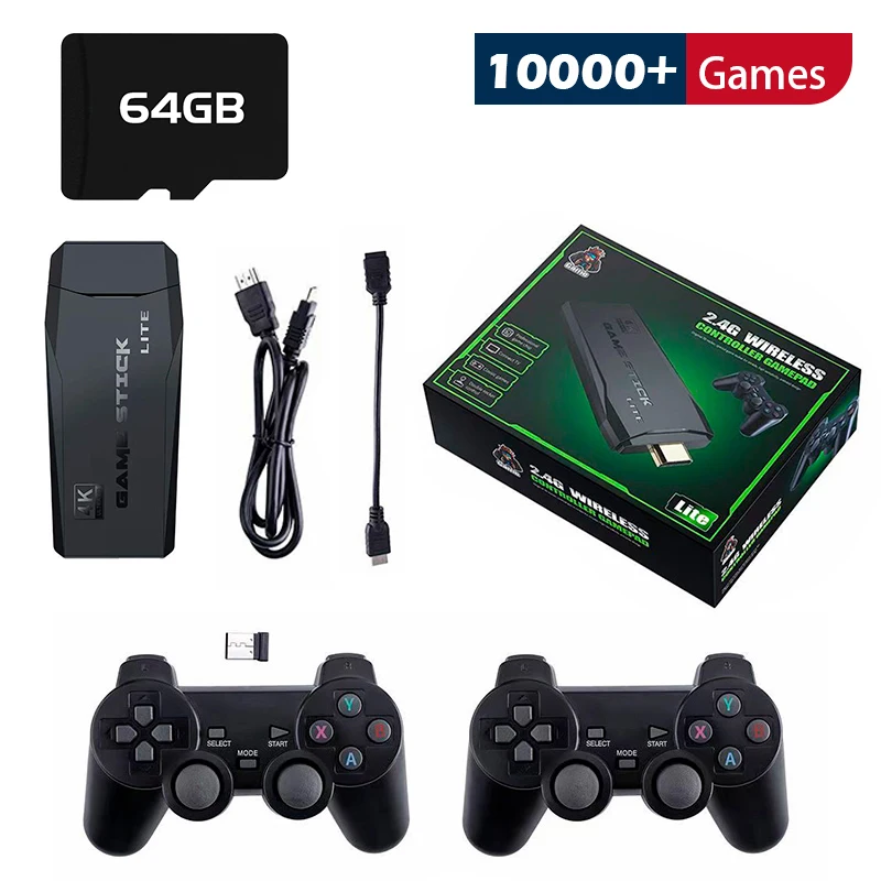 

Video Game Consoles HD Output Mini TV Retro Game Stick For PS1/GBA/MD/FC Built-in 10000 Games With 2.4G Wireless Controllers