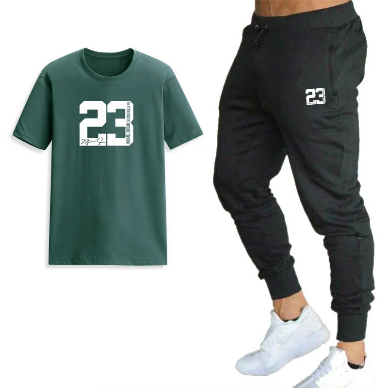 

Hot Selling Summer Leisure Sports Brand Fitness jogging T-shirt + Pants 2-Piece Suit Hip Hop Street Style Men's tight Suit in 20