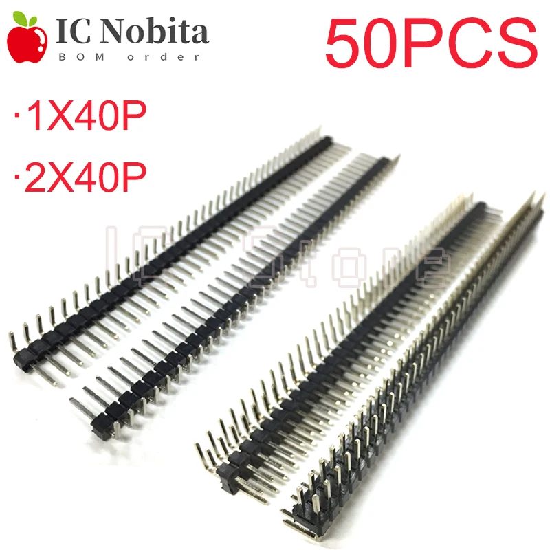 

50 шт., изогнутые штифты 1x40 2x40, 2,54 мм