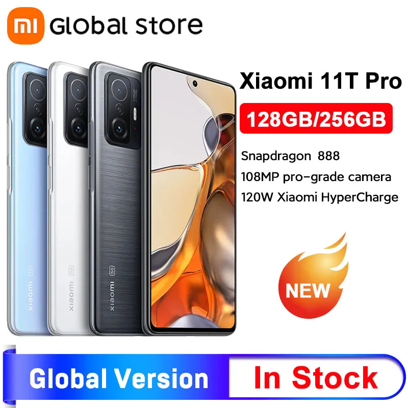Глобальная версия Xiaomi 11T Pro 128G/256G флагман Snapdragon 888 Восьмиядерный 108MP камера 120Hz AMOLED 120W HyperCharge