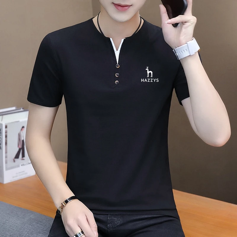 

2023 New Fashion Brand Polo Shirt Men's Summer HAZZYS Collar Slim Fit Solid Color Button Breathable Polos Casual Men Clothing