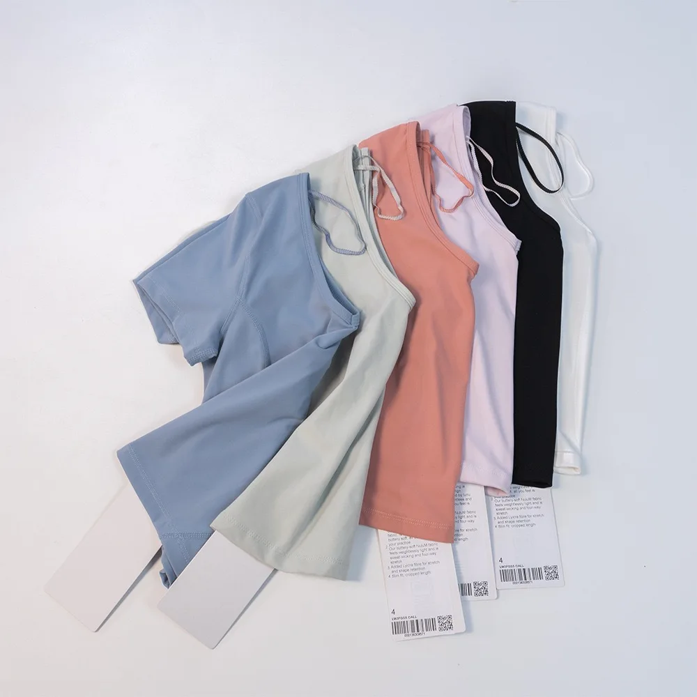 Lulu Summer New Sports Tank Top Open Waist Yoga Dress Casual Sports Short Sleeve