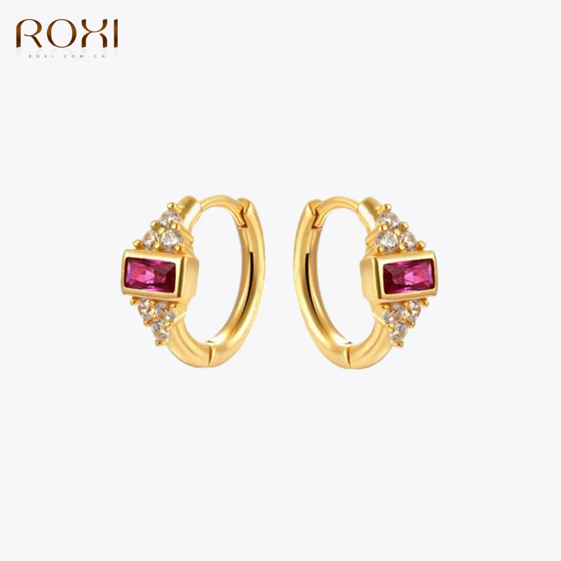 

ROXI Circle Hoop Earrings for Women 18K Gold Color Red/Blue Crystals Engagement Earring Silver 925 Jewelry pendientes plata