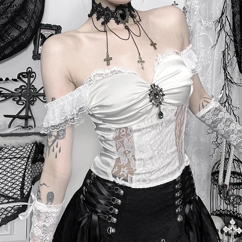 Готический укороченный топ с открытыми плечами для невесты женщин элегантная