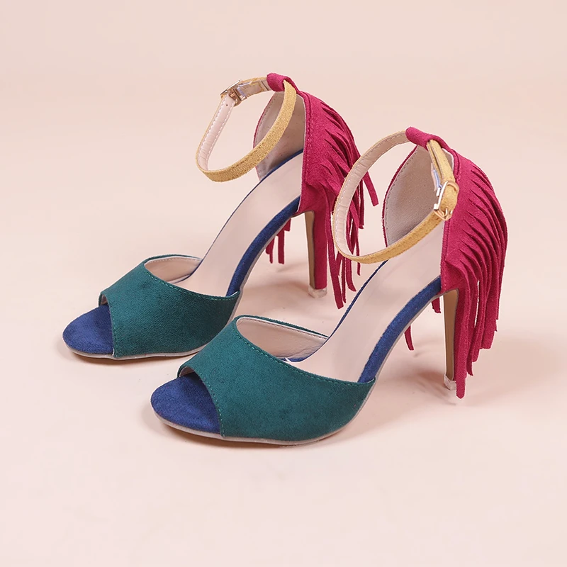 Suede Melancholy Open Toe Sandals Women's Party Shoes Fringe Ankle Buckle Light Sexy Sandals Summer Prom Cutout Designer