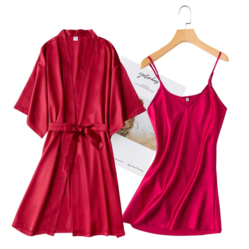 

Burgundy Bride Bridesmaid Wedding Robe Set Casual Satin Sleepwear Kimono Bathrobe Gown Summer Sexy Short Nightdress Nightwear