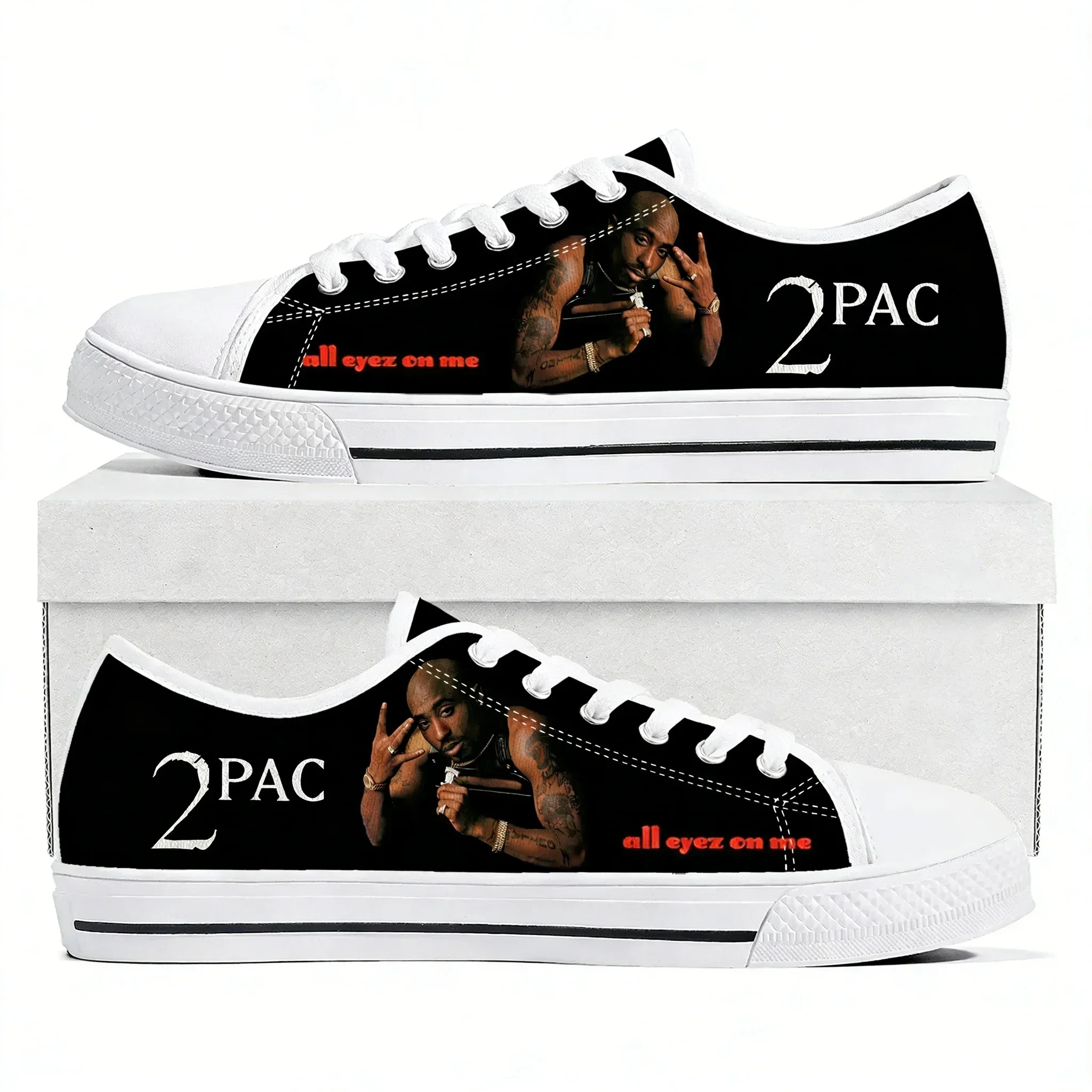 Фото Кроссовки Rap 2Pac Tupac Low Top высокого качества, мужские и женские, из холщовой ткани, модель All Eyez on Me, повседневная обувь для пар, обувь на заказ. №2