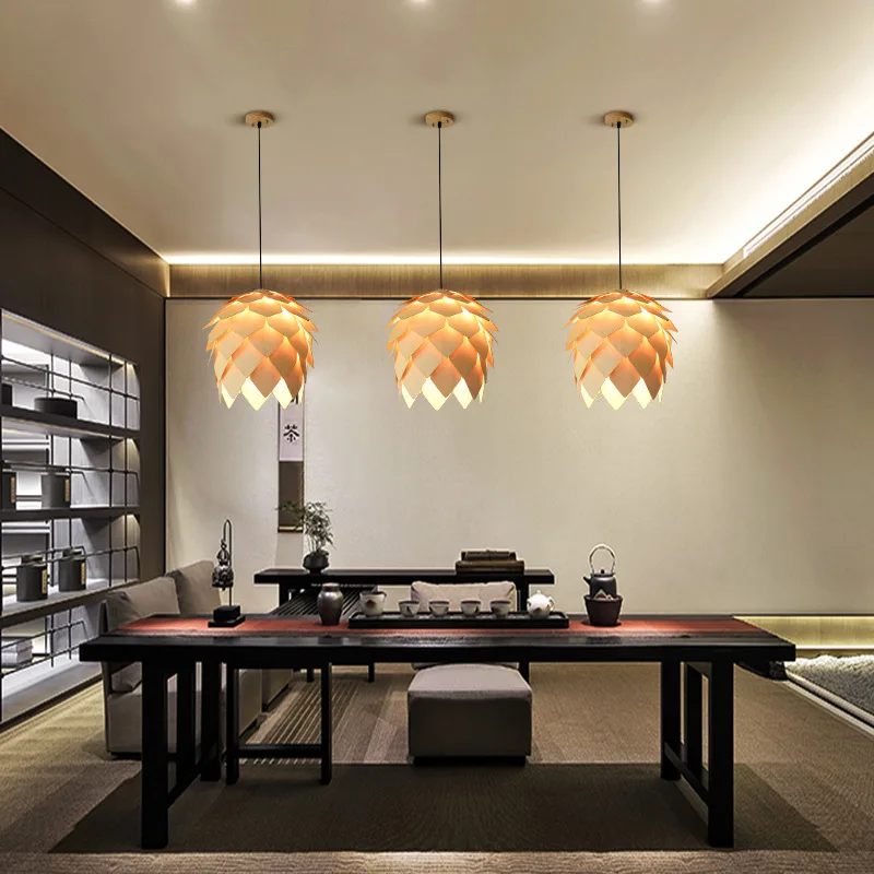 

Chandelier Creative Personalized Restaurant Hot Pot Shop Commercial Pine Nut Lamp Chinese Zen Tea Room Wooden Art Chandelier