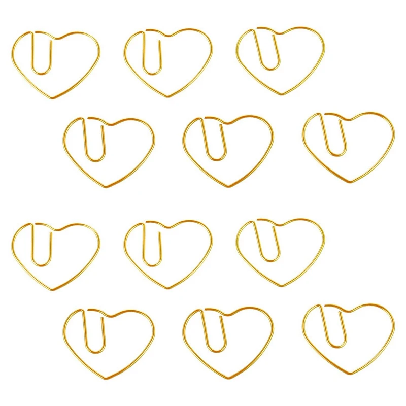 

200 Pieces Love Heart Shaped Small Paper Clips Bookmark Clips For Office School Home Metal Paper Clips Golden