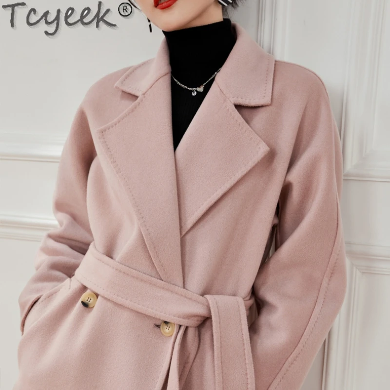 

Tcyeek Wool Coat Women Clothes Double-Faced Cashmere Trench Coat Female Jacket Korean Style Belted Female Overcoat Gabardina Sq
