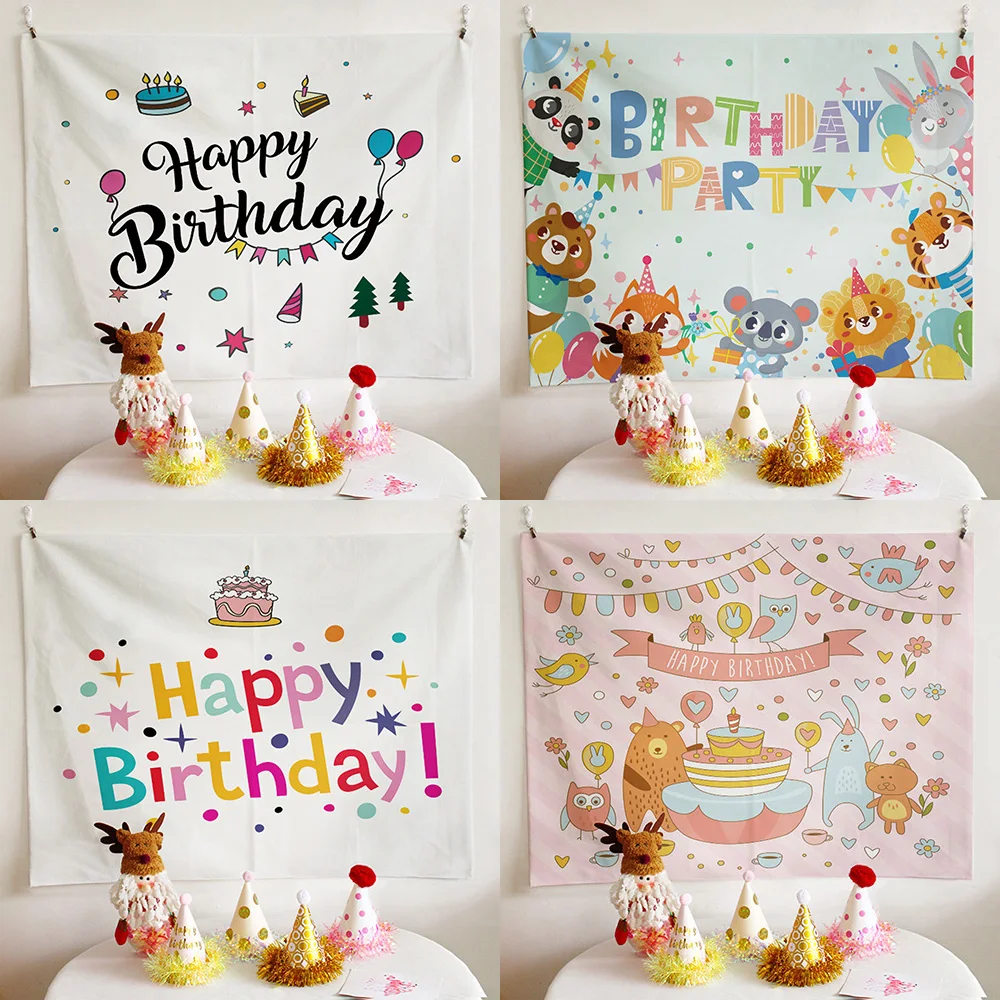 70x100cm Birthday Tapestry Photography Background Cloth Hanging Cloth Children's Party Decoration Scene Layout Background Wall