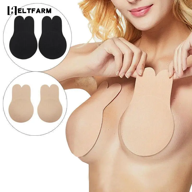 

Women Push Up Bras Self Adhesive Silicone Strapless Invisible Bra Reusable Sticky Breast Lift Tape Rabbit Nipple Cover Bra Pads