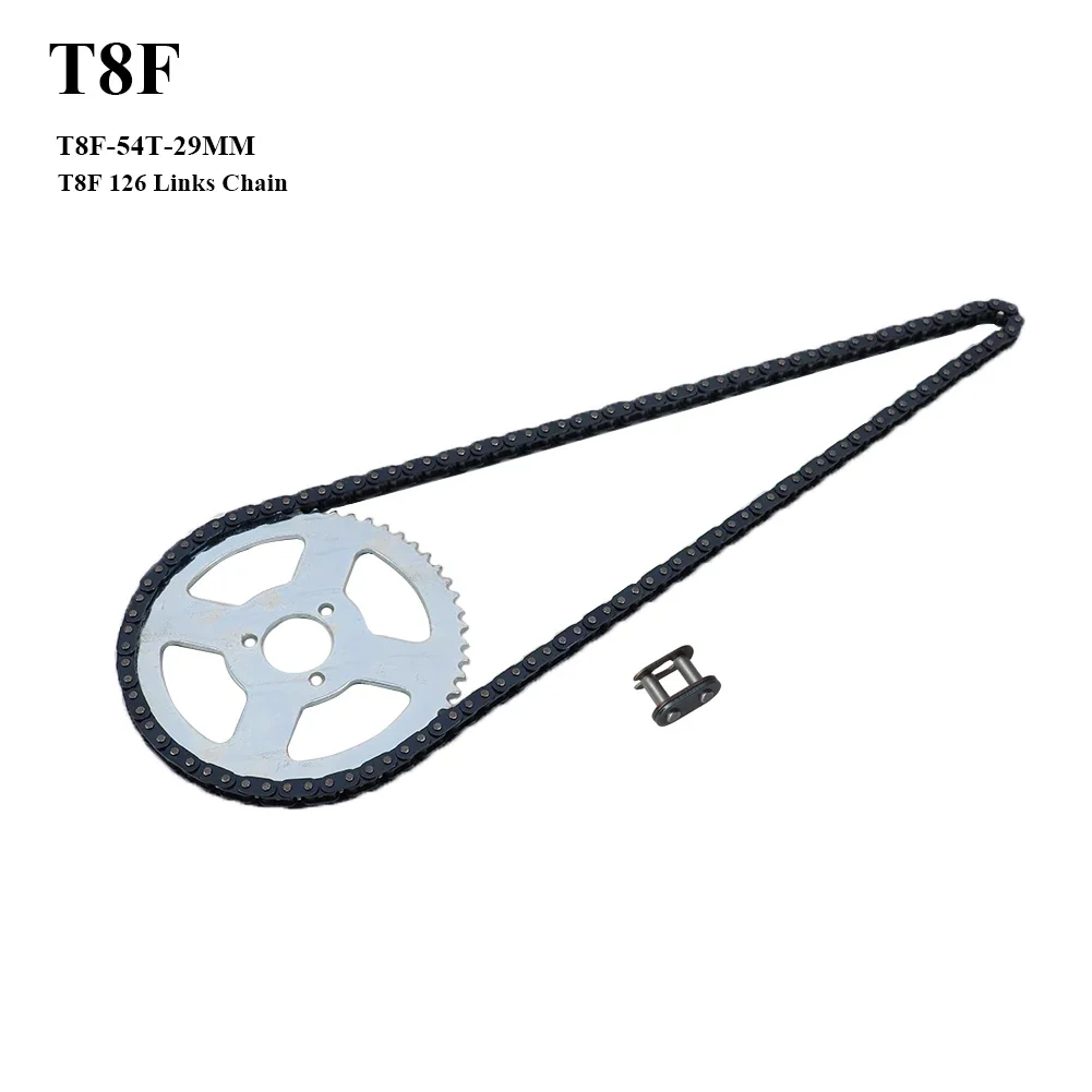 

Мотоциклетная задняя звездочка T8F 54T 54 зуба 29 мм T8F 126 звеньев для карманного велосипеда 47cc 49cc Mini Moto Quad ATV
