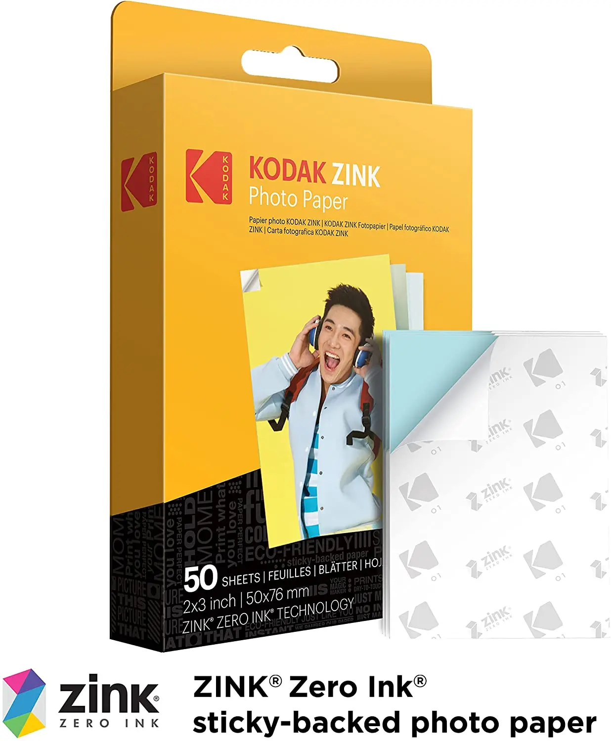 Original Kodak 2x3 Premium Zink Photo Paper 20/50/100 Sheets Compatible with Smile/Step/PRINTOMATIC Sticky-backed Prints