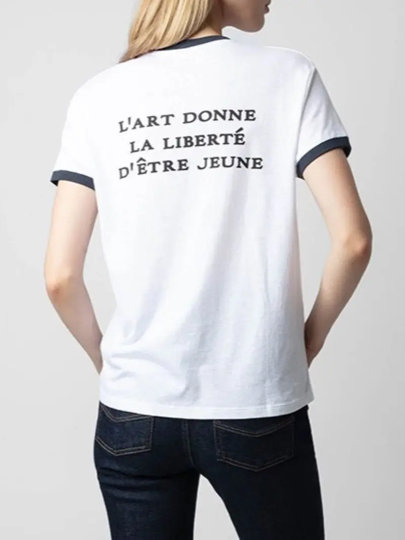 

Women T-Shirt Letter Print Short Sleeve Round Neck Casual Summer Tees