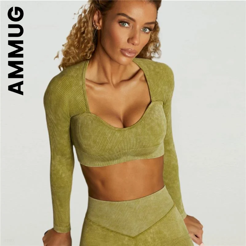 

Новинка, бесшовная спортивная женская спортивная одежда Ammug с эффектом пуш-ап, спортивная одежда для фитнеса, Женский комплект для тренажер...