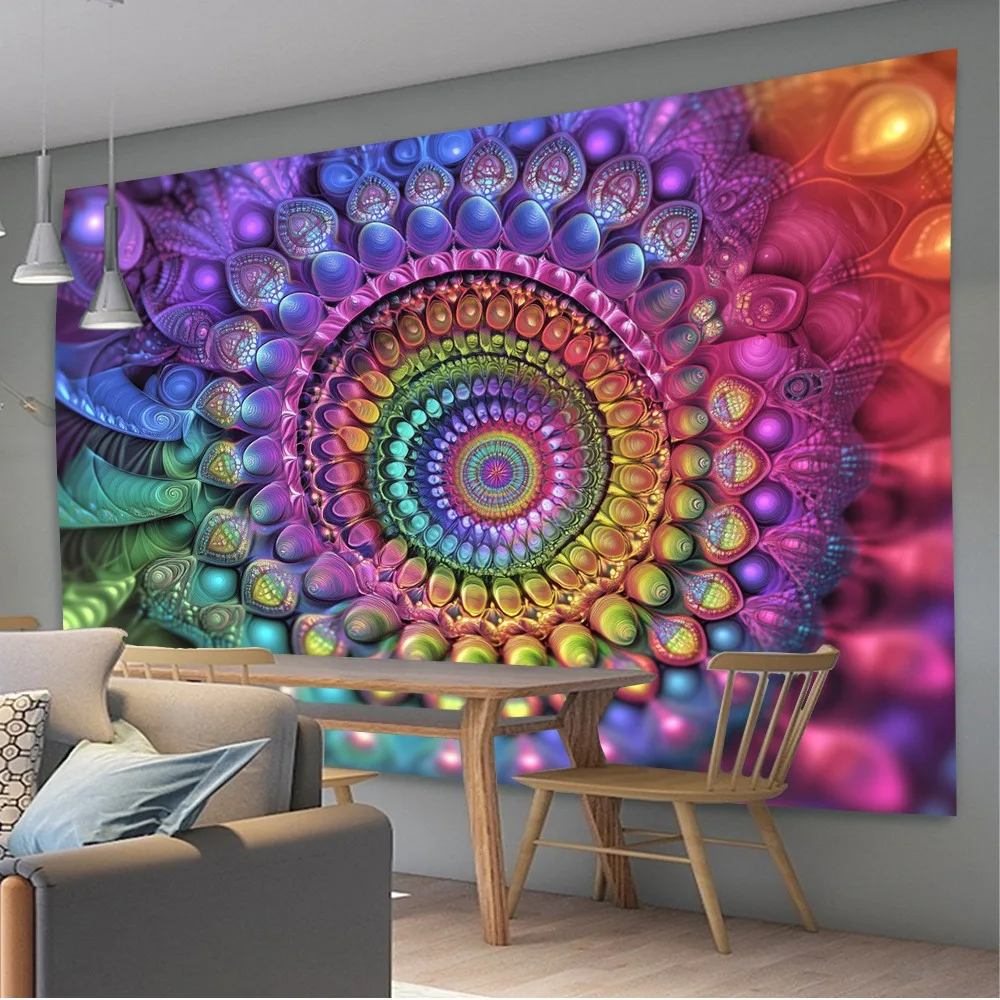

Неоновый гобелен с замысловатым круглым узором, УФ-гобелен, настенный гобелен, украшение для спальни, дома, вечеринки