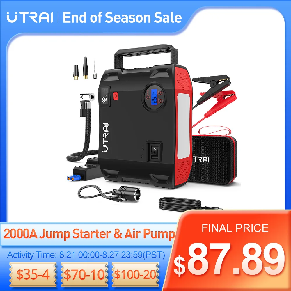 2000a  Power Bank 12v Digital Tire Inflator 150psi Emergency Battery Boost