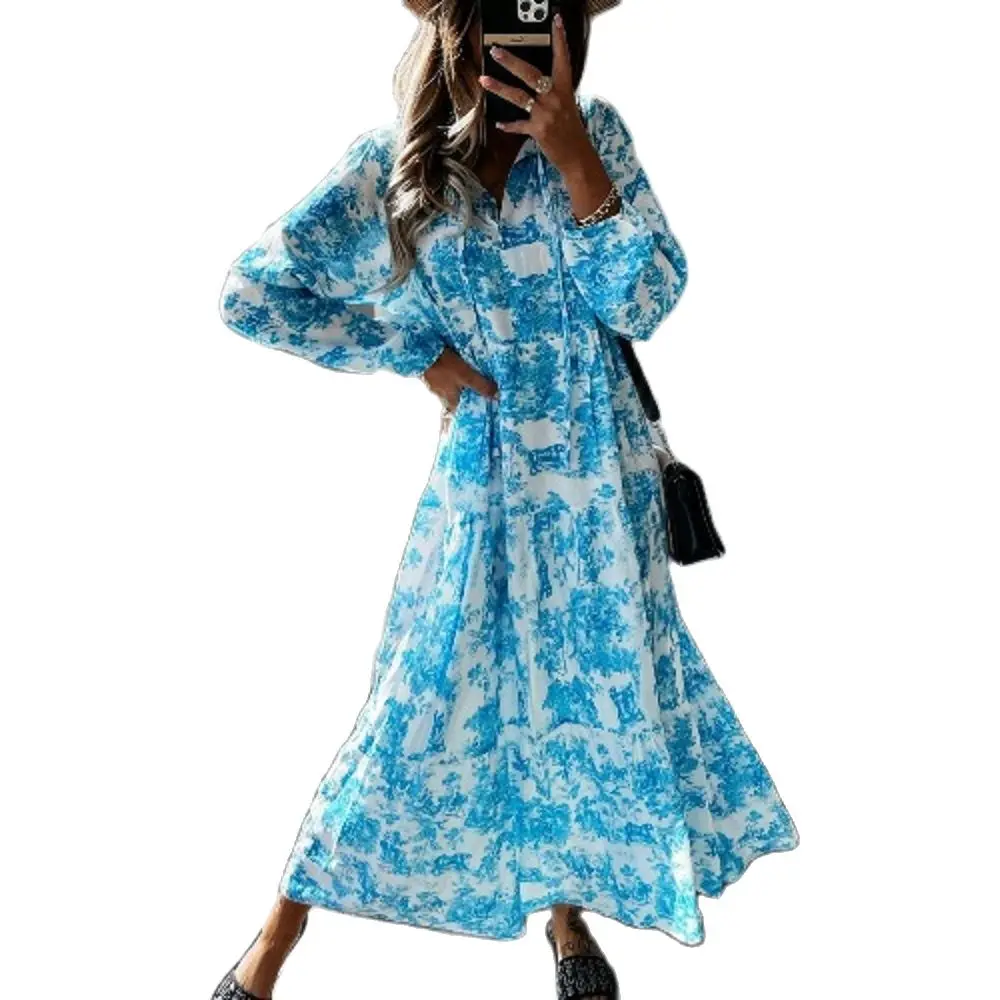 

Summer Dress New Seaside Beach Vacation Leisure Flowers Long Loose Elegant Ladies Green Luxurious Large Party Clothing