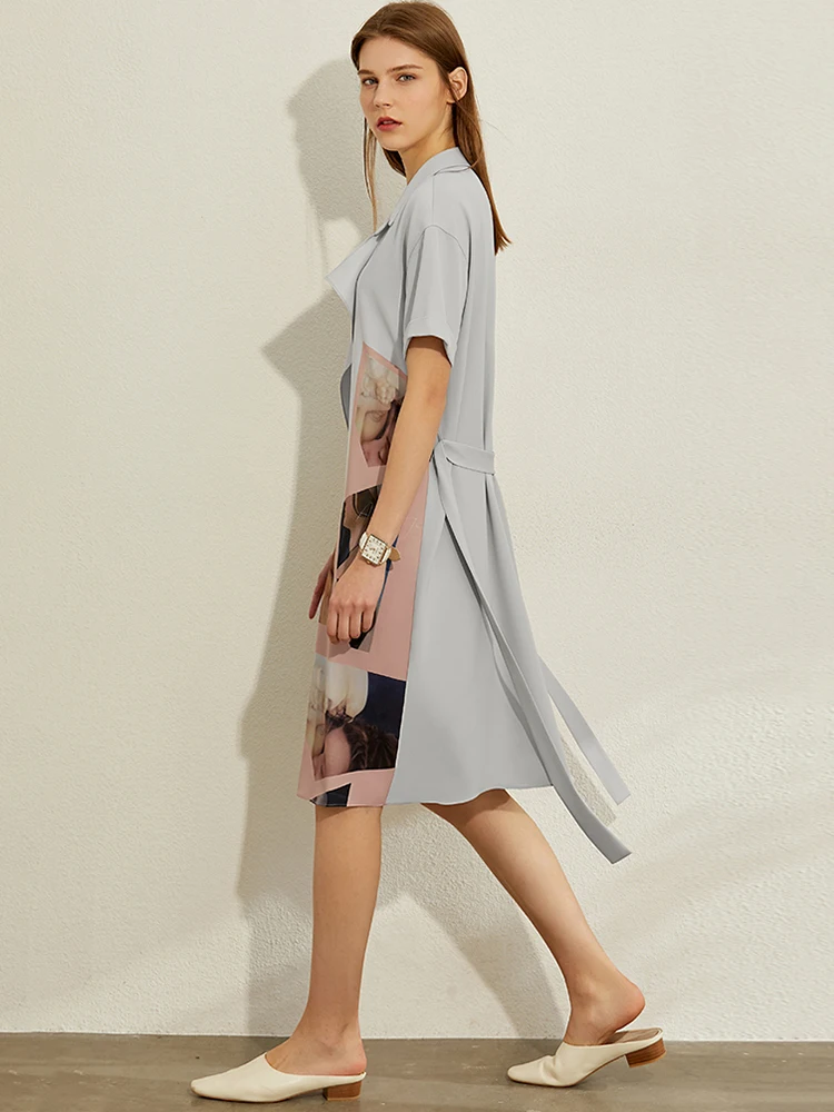 Платье AMII Minimalism Vestidos винтажного принта на весну и лето с лацканами, высокой талией, поясом на колено для женщин 12040309.