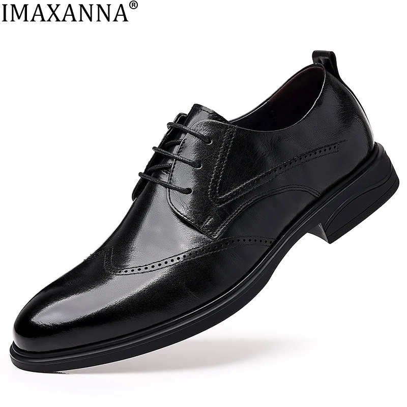 IMAXANNA Genuine Leather Men's Business Leather Shoes British Lace-up Breathable Dress Shoes Wedding Banquet Casual Shoe