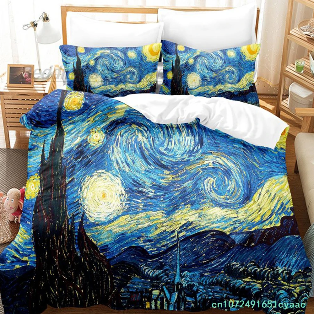 Фото Комплект постельного белья Van Gogh: односпальный, двуспальный, королевский размер, для взрослых и детей, 3D ретро-классика 2022 №1