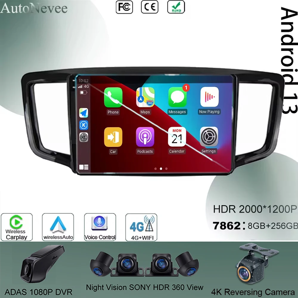 Автомобильный монитор No 2Din Bluetooth Android 13 для Honda Odyssey 5 RC 2013-2019-экран навигация авто