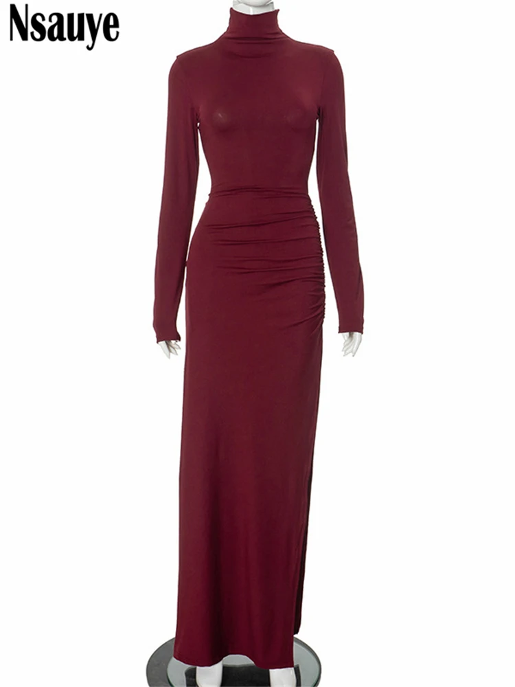 Женское сексуальное платье Nsauye с высоким разрезом и длинным рукавом