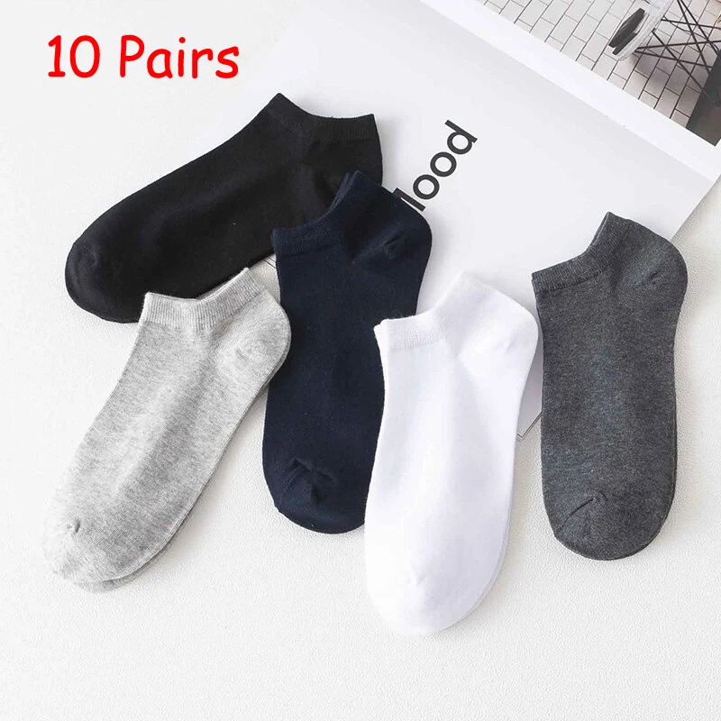 

10 Pairs/Lot Low Cut Men Socks Solid Color Black White Gray Breathable Cotton Sports Socks Male Short Socks Women Men