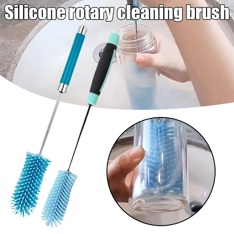 

Силиконовая вращающаяся щетка для бутылок с длинной ручкой, гибкий портативный очиститель для бутылок с водой для мытья емкостей, кухонные ...
